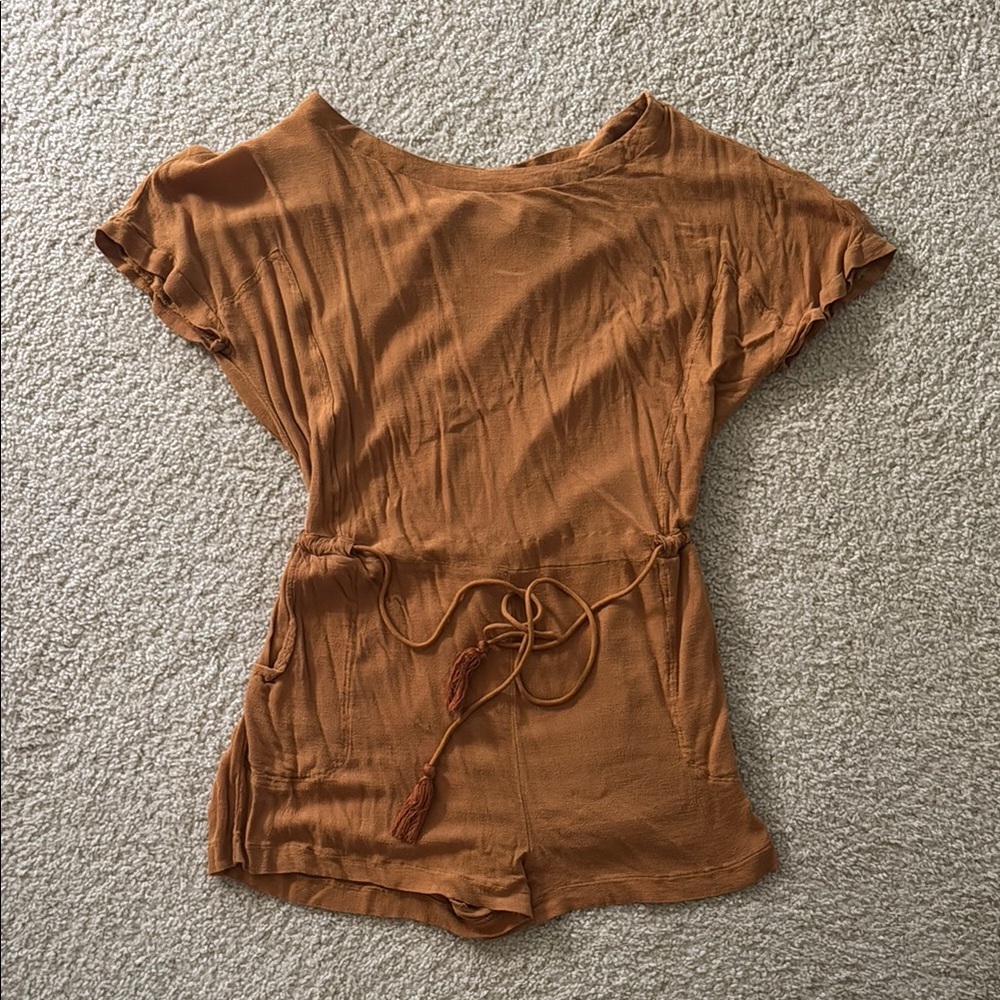 Kori Brown Tie Front Relaxed Romper